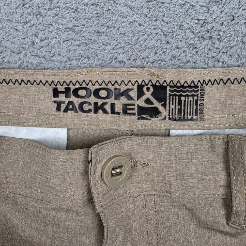 Hook & Tackle Hybrid Shorts Mens 38 Tan Hi-Tide Performance Fishing Stretch 8in - Picture 2 of 10